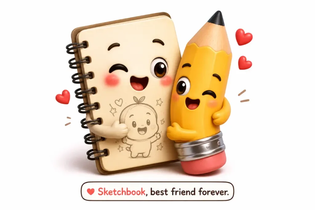 Cute art puns with a sketchbook and pencil best friend forever.