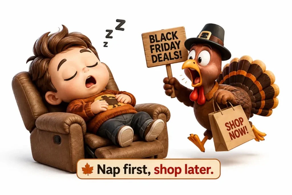 Thanksgiving Day Puns: Nap first, shop later.