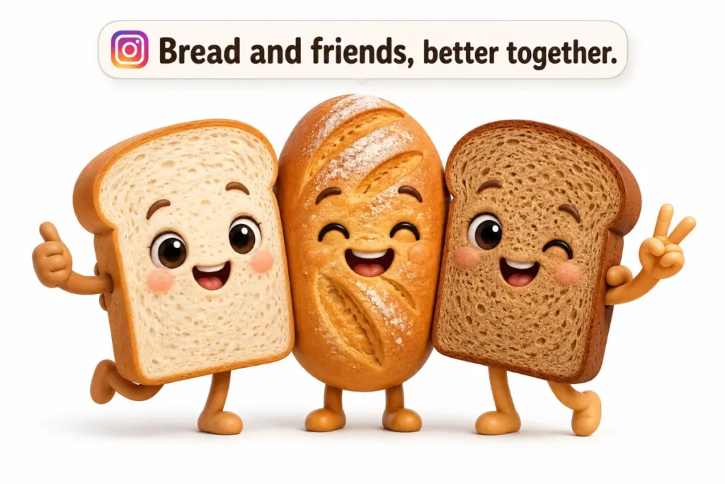Bread Puns featuring cheerful bread friends celebrating that they are better together.