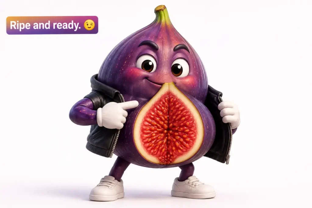Fig Puns: cute chibi fig delivering a funny ripe and ready joke.